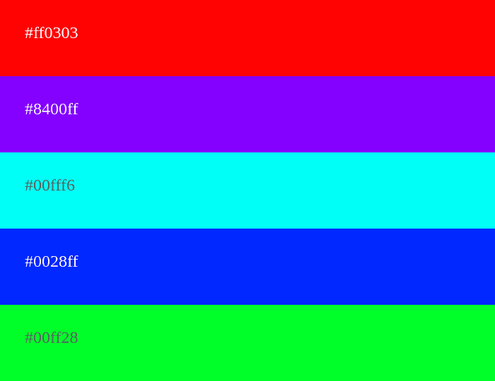 palette de couleurs phosphorescentes