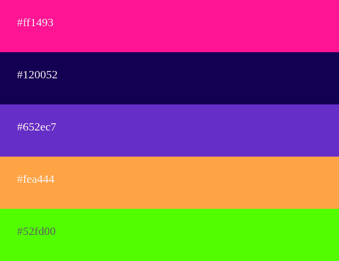 gamme de couleurs néon