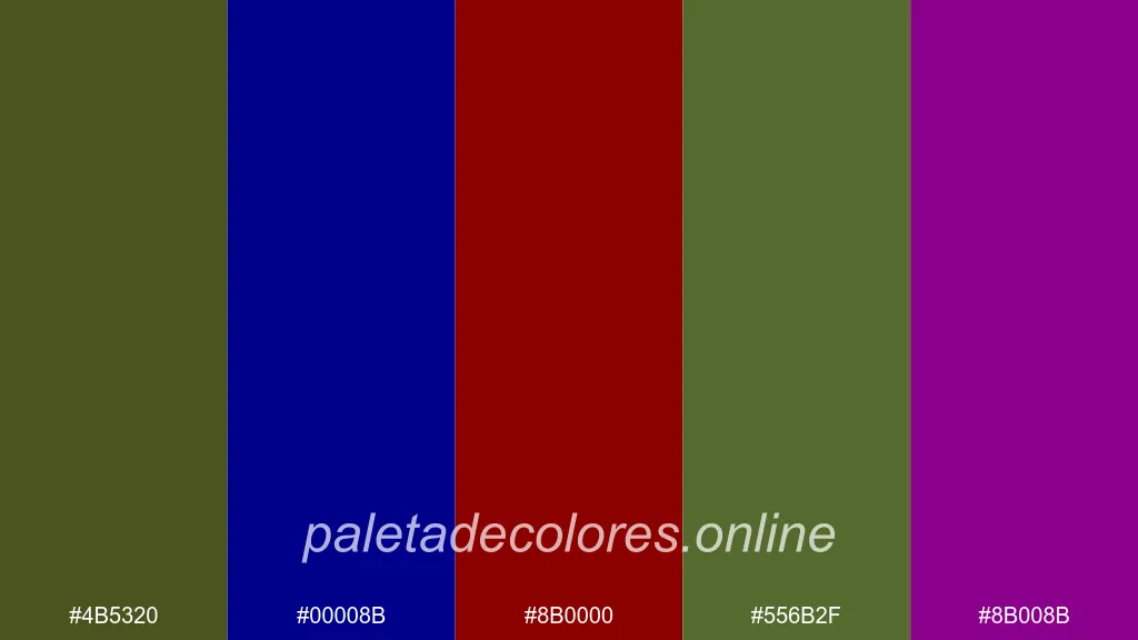 A triadic palette featuring army green, blue, and red.