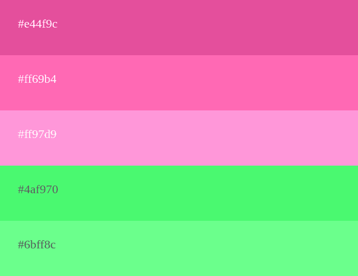 Palette de couleurs rose et vert