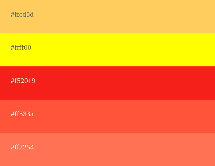 Palette de couleurs chaudes jaune avec rouge