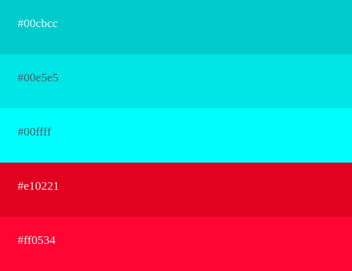Cyan and red color palette