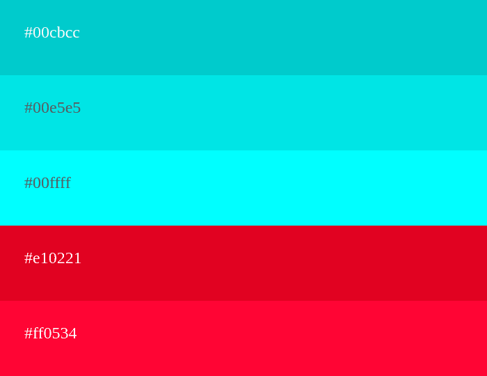 Palette de couleurs cyan et rouge