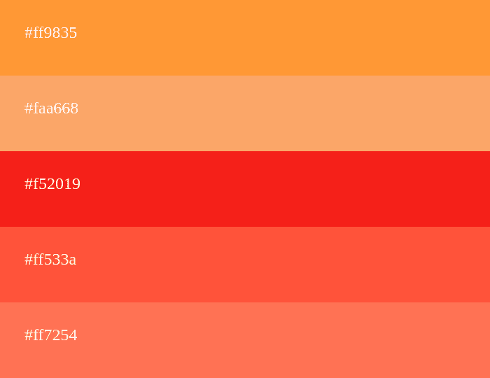 Paleta de colores cálidos naranja con rojo