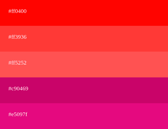 Combinação de cores vermelho e magenta