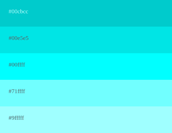 Palette monochromatique de couleur cyan