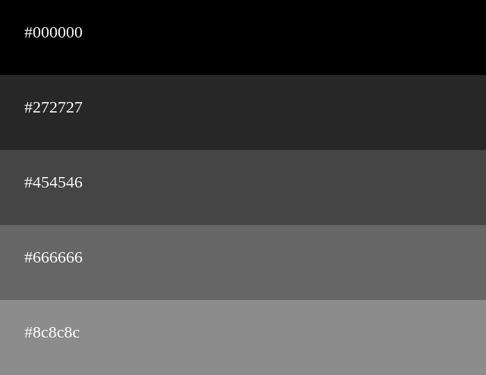 Paleta de cores cinza e preto
