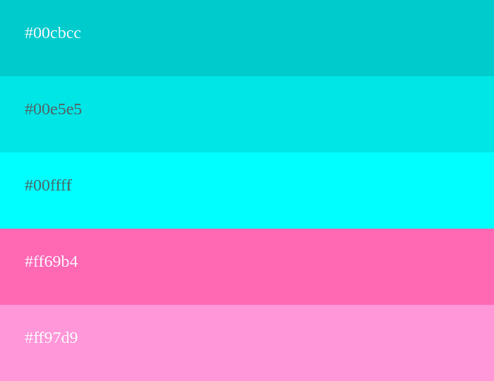 Palette de couleurs cyan et rose