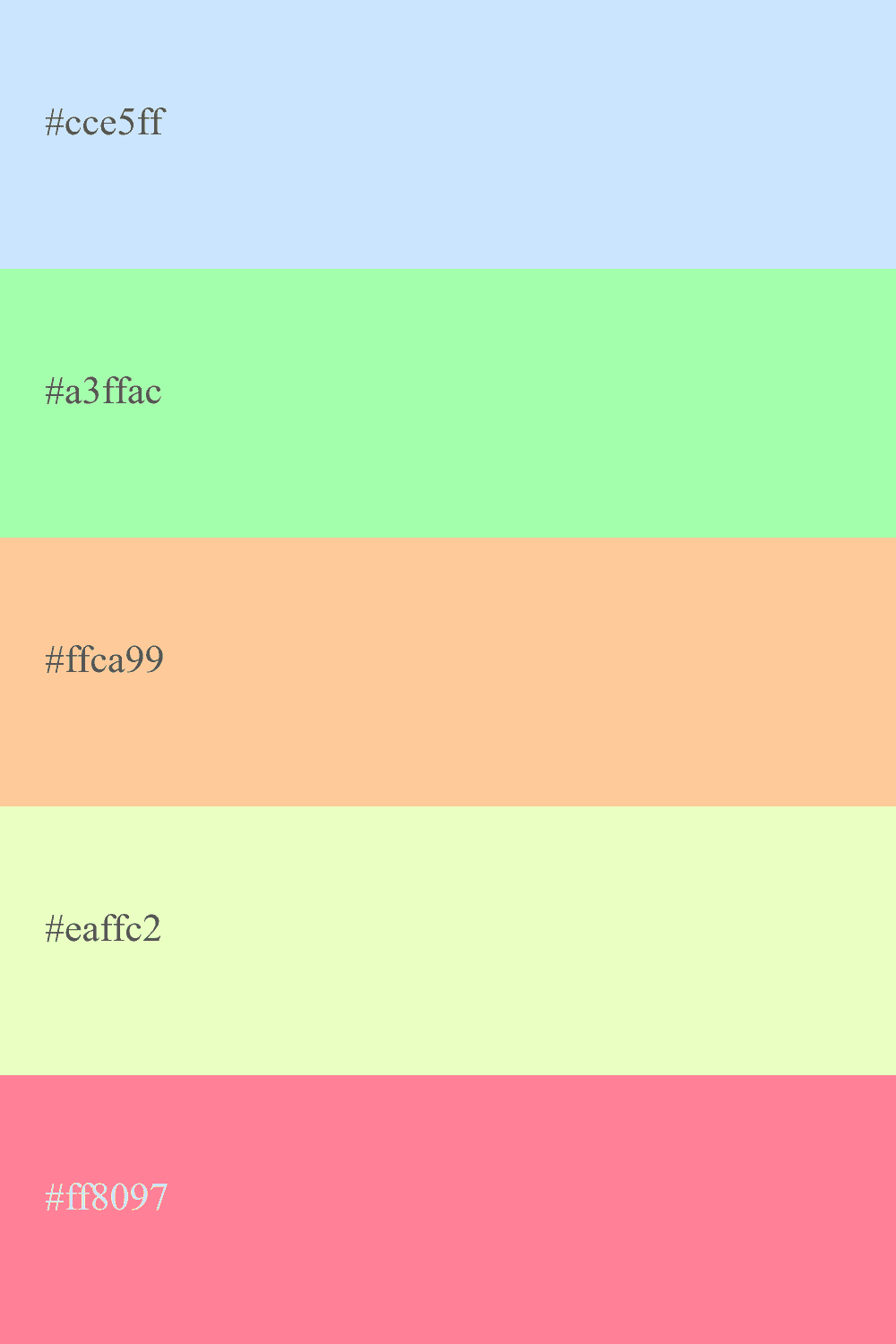 range of pastel colors