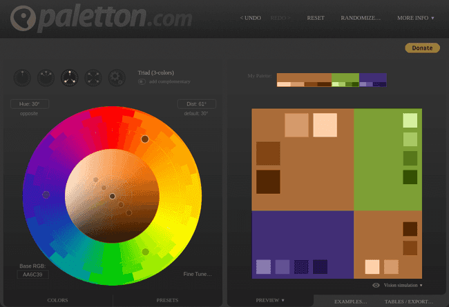 Page d'accueil de Paletton.com - Roue de couleurs en ligne