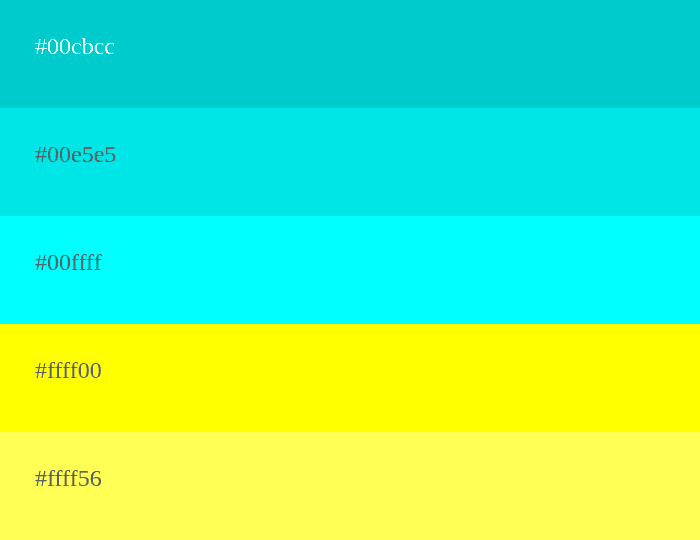 Palette de couleurs cyan et jaune