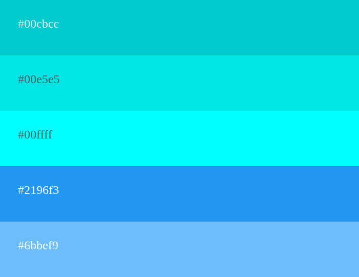 Palette de couleurs cyan et bleu