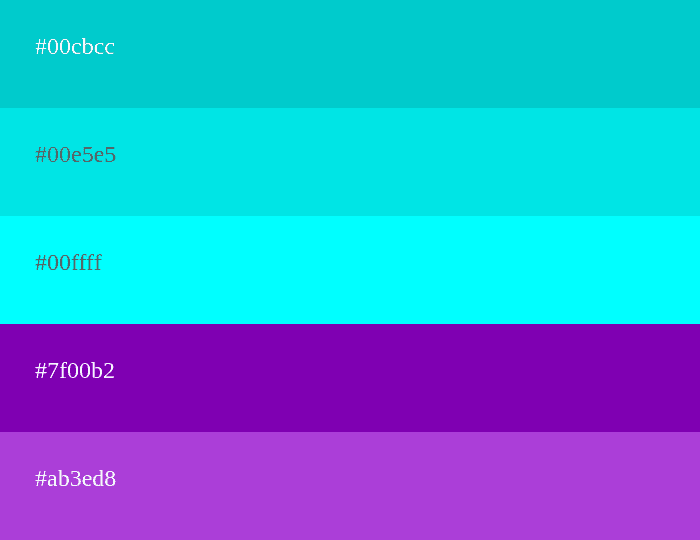 Palette de couleurs cyan et violet