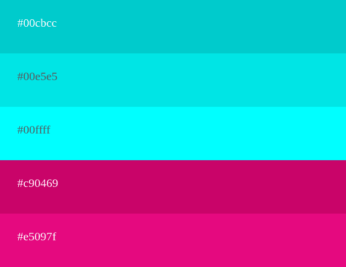 Cyan Color Palette  codes, combinations and schemes.