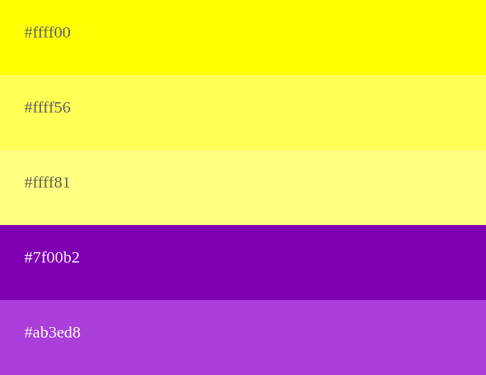 paleta de cores amarelo e roxo