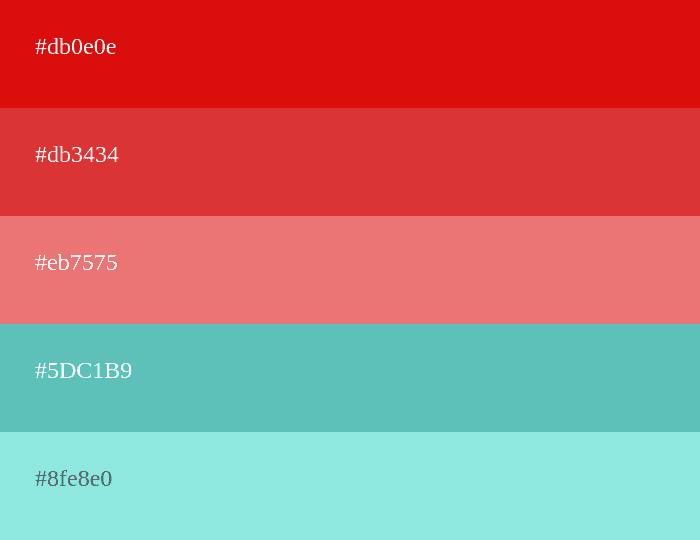 Combinação de cores vermelho e turquesa