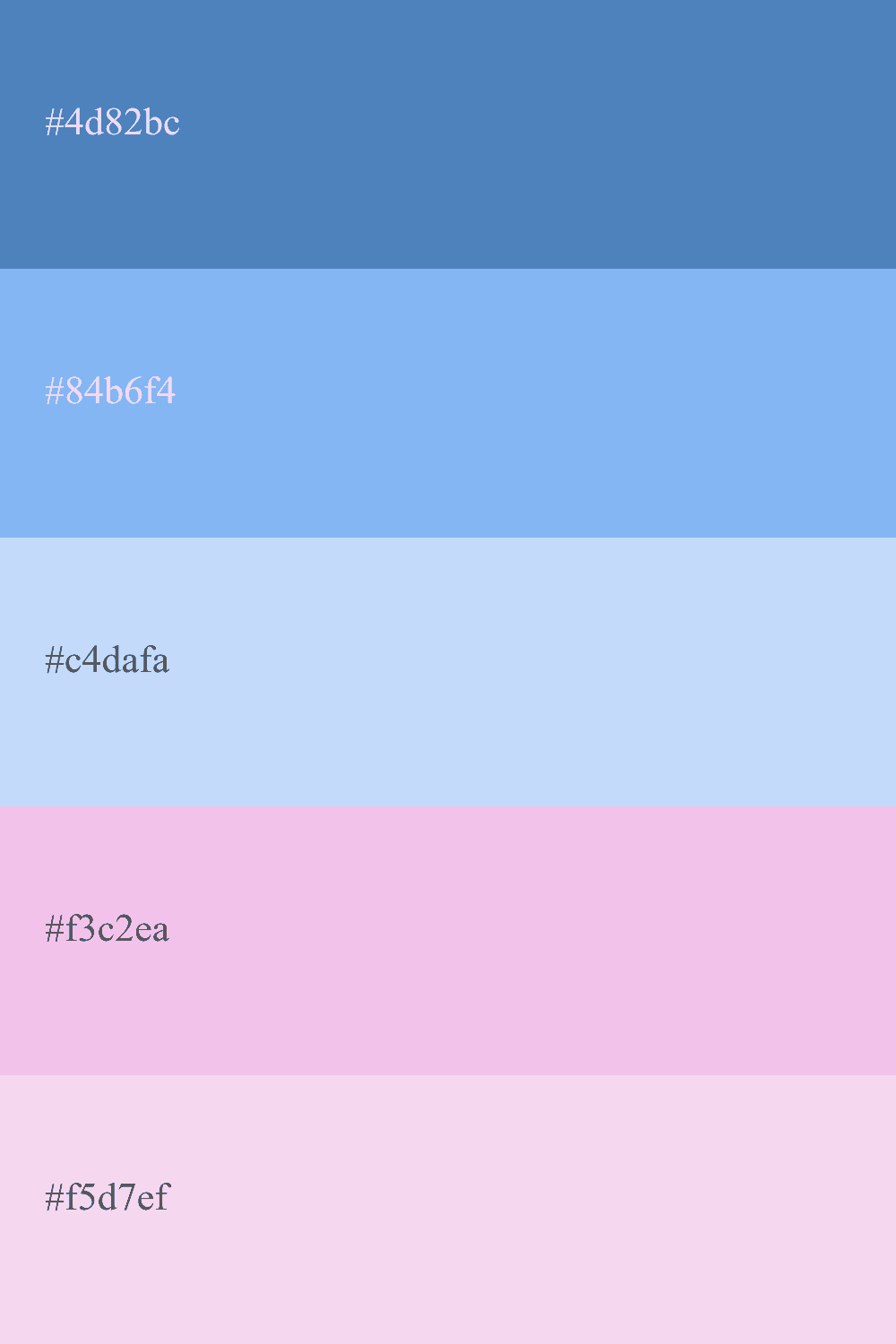 Paleta de color azul pastel con rosa palo en formato hexadecimal
