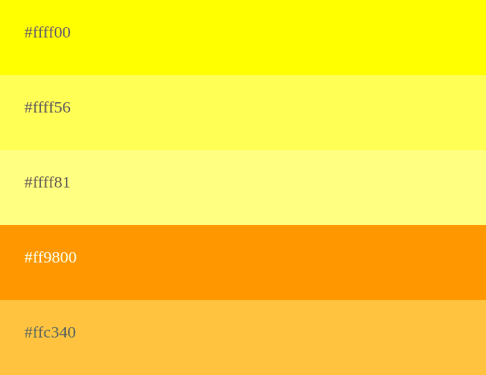 paleta de cores amarelo e laranja