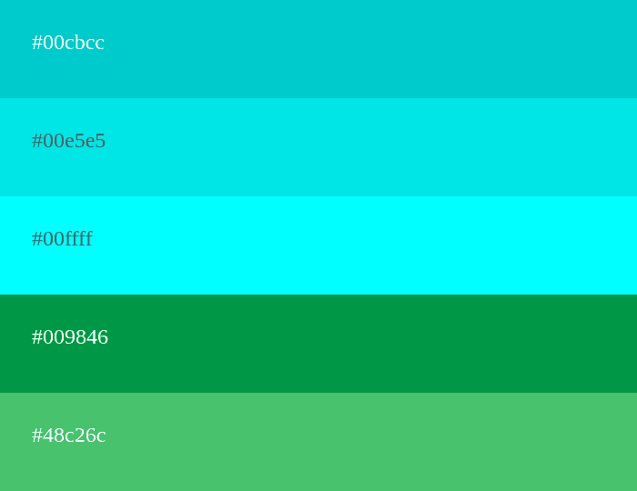 Palette de couleurs cyan et vert