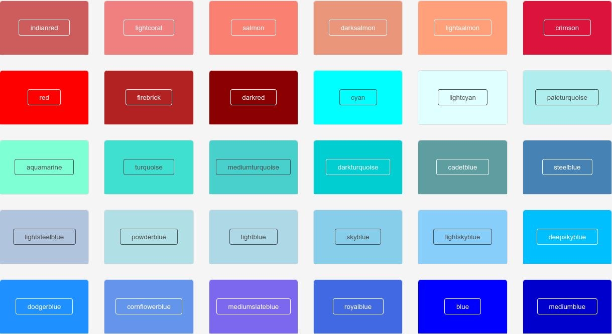 Colors in HTML: codes, names + table